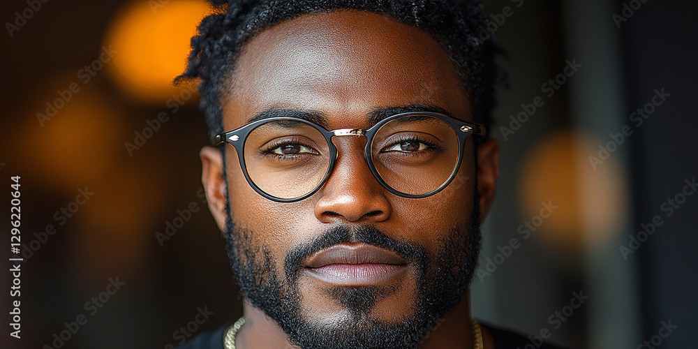 Portrait of an attractive dark-skinned man wearing glasses