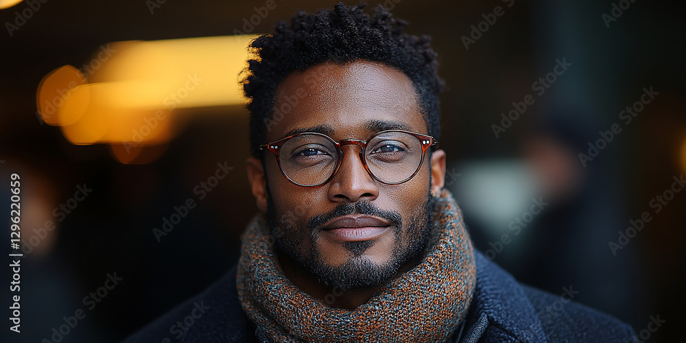 Portrait of an attractive dark-skinned man wearing glasses