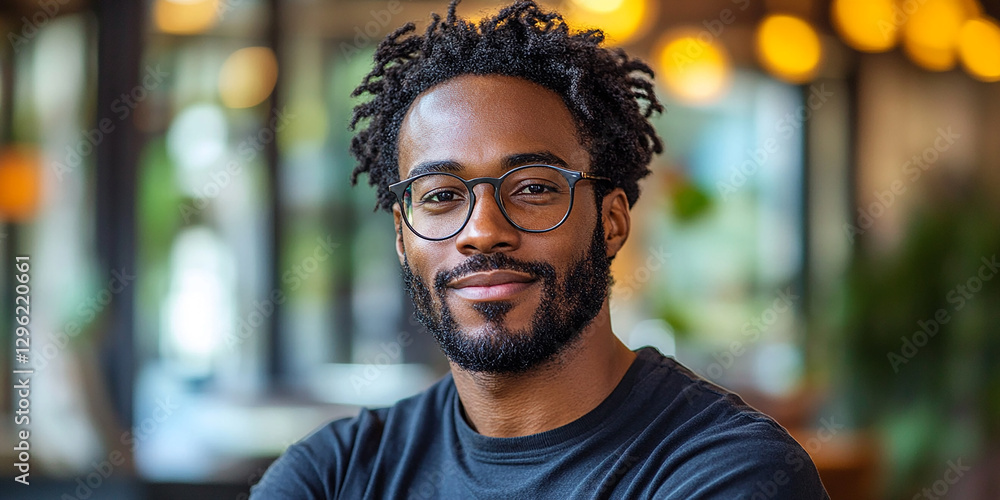 Portrait of an attractive dark-skinned man wearing glasses