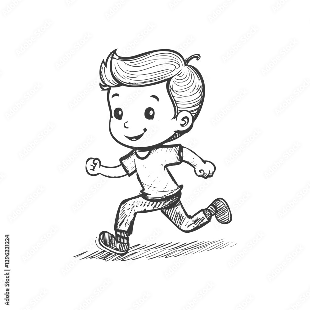 A Hand Drawn Sketch Of A Smiling Boy Running With His Arms Outstretched A Hand Drawn Sketch Of A Smiling Boy Running With His Arms Outstretched