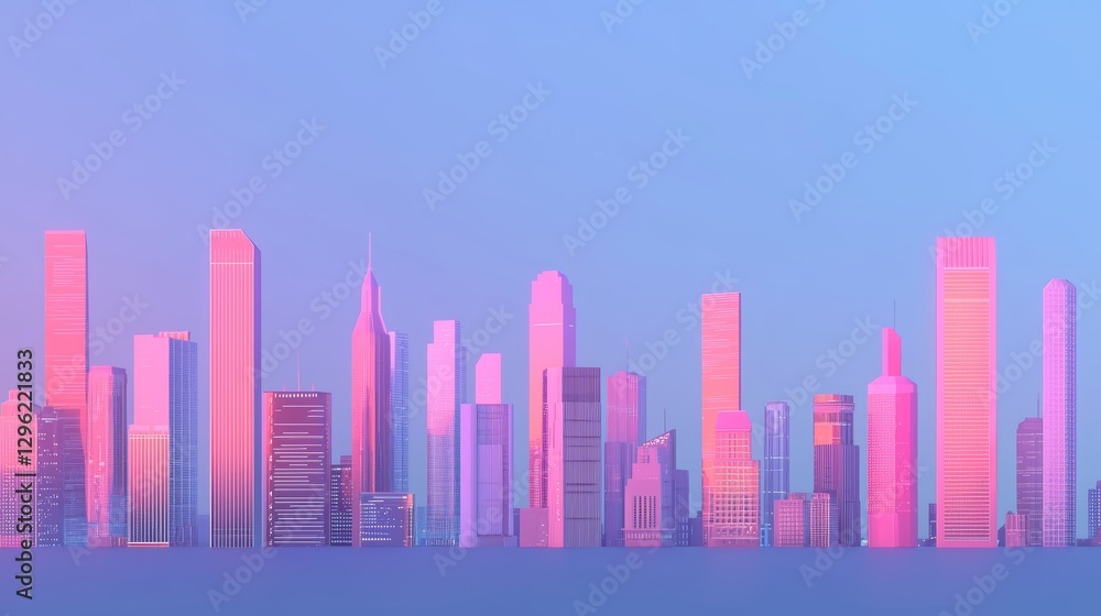 Obraz premium Pink Purple Cityscape Skyline Modern Architecture Illustration