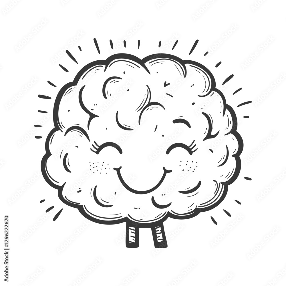 A Smiling Brain Character With A Glowing Aura A Smiling Brain Character With A Glowing Aura