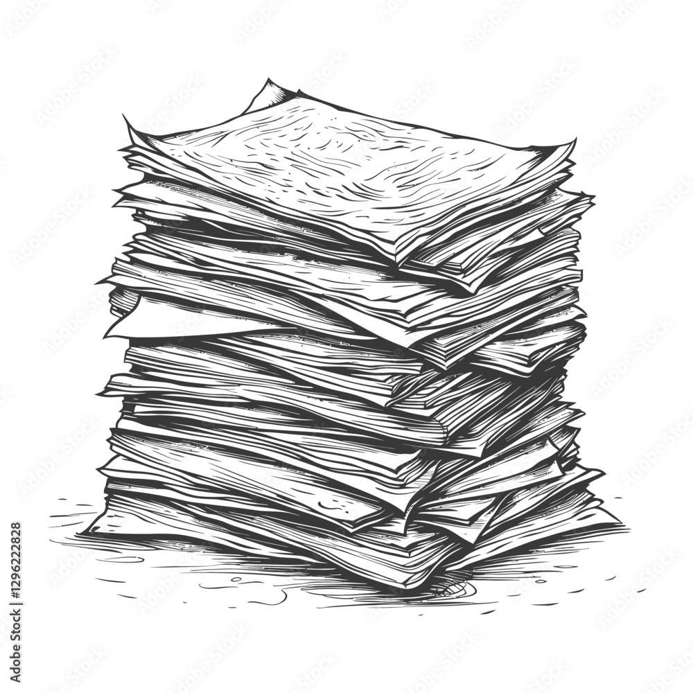 A Stack Of Papers Drawn In A Sketch Style