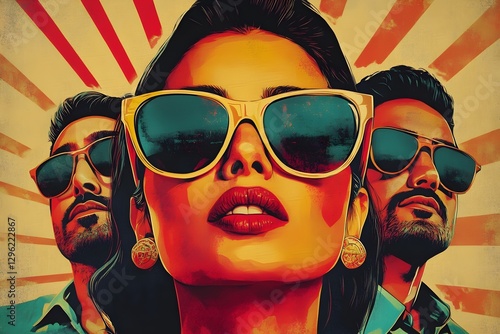 A vintage-inspired illustration of a banner or poster representing the Indian film industry.