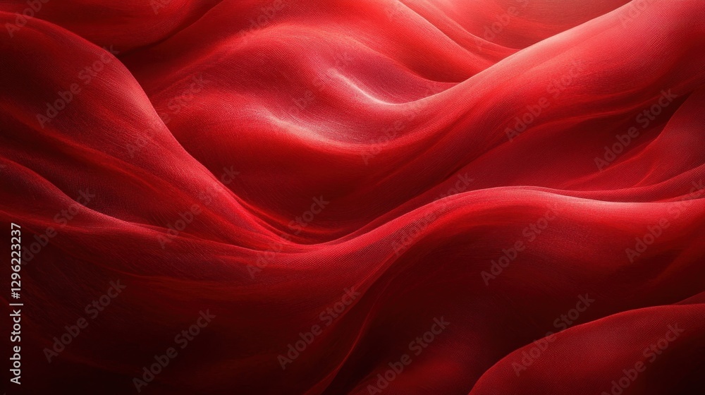 Fototapeta premium Red fabric waves, light background, elegant design