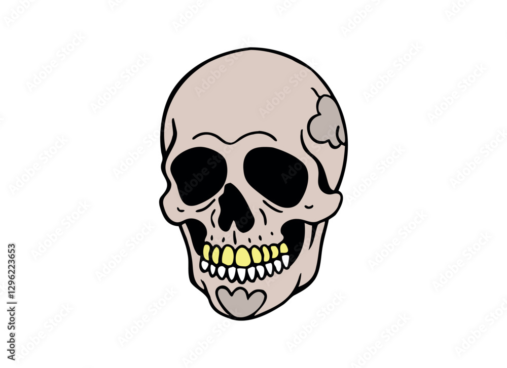 Cartoon Skull Illustration with Grinning Teeth - Halloween Art Cartoon Skull Illustration with Grinning Teeth - Halloween Art