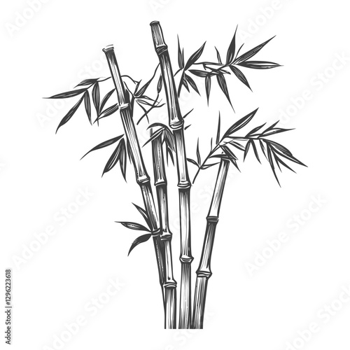 Black And White Line Drawing Of A Bamboo Plant
