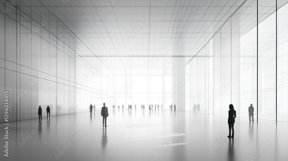 Empty modern architectural hall with people Empty modern architectural hall with people