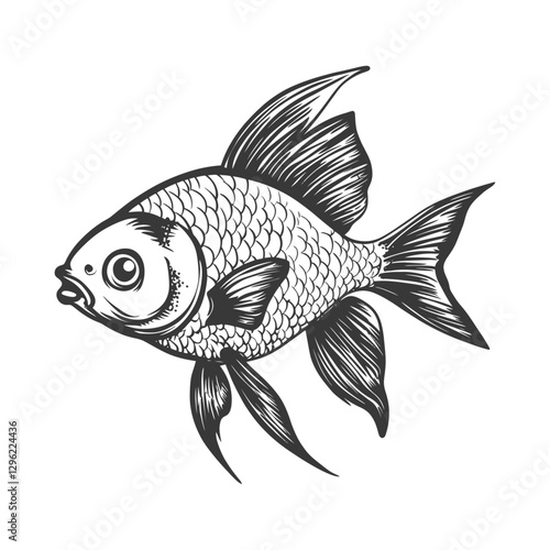 Hand Drawn Black And White Illustration Of A Fish