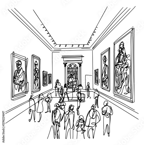 An art gallery with beautiful paintings displayed on minimalist white walls. Generative AI
