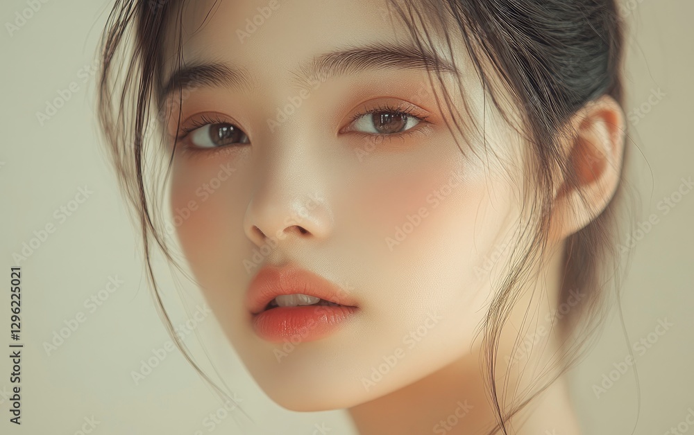 Beautiful woman with flawless skin, against a beige background. Beauty portrait of a young, beautiful model close up on her face and shoulders. Beautiful woman with flawless skin, against a beige background. Beauty portrait of a young, beautiful model close up on her face and shoulders.
