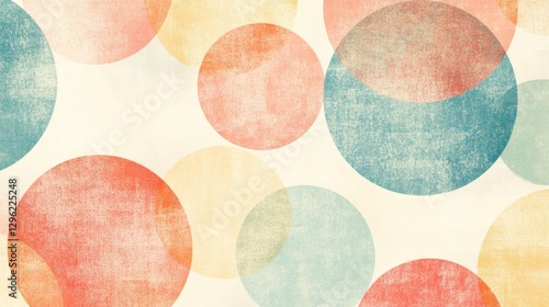 Multicolored overlapping circles with textured appearance arranged across a background