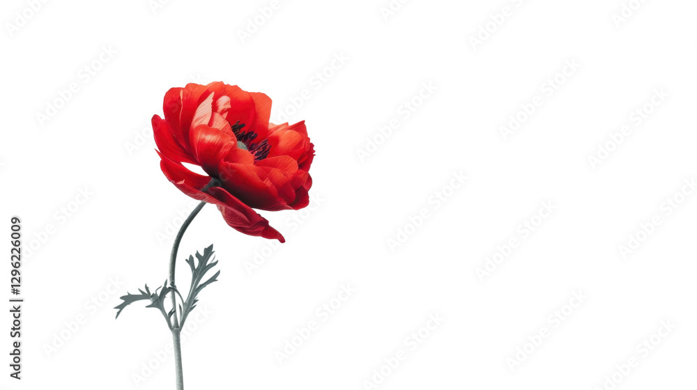 Fototapeta premium Red poppy blooming with transparent background for easy integration
