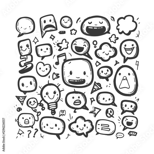 Hand Drawn Doodle Collection Of Speech Bubbles With Various Expressions