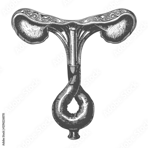 Hand Drawn Engraving Of The Female Reproductive System