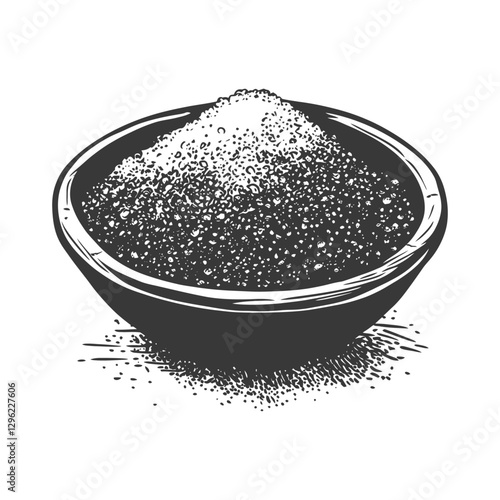 Hand Drawn Illustration Of A Bowl Full Of Brown Sugar