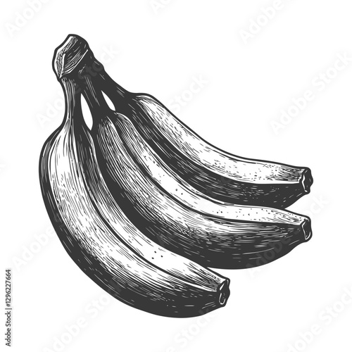 Hand Drawn Illustration Of A Bunch Of Four Ripe Bananas