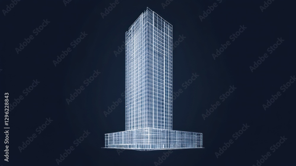 Obraz premium Architectural drawing of a skyscraper, building blueprint, urban design, future construction