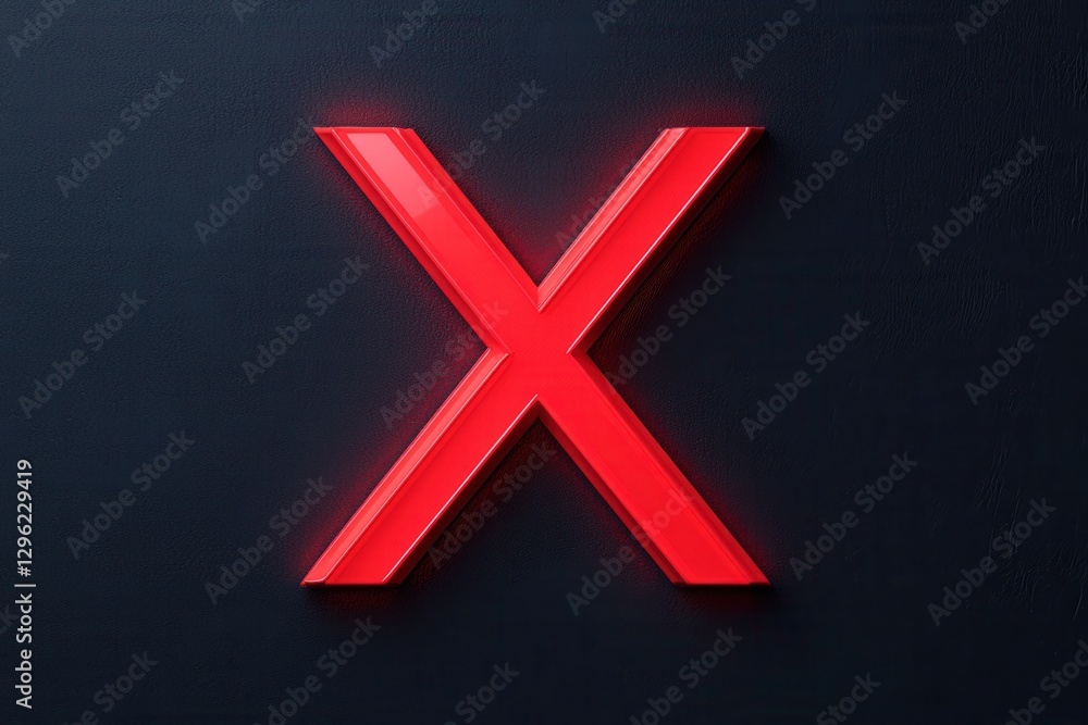 Obraz premium Mysterious glowing X mark icon made of intertwined red neon shapes against a dark minimal background This abstract digital rendering has a futuristic geometric and modern aesthetic