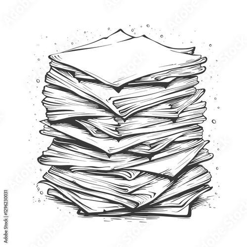 Hand Drawn Illustration Of A Stacked Pile Of Papers