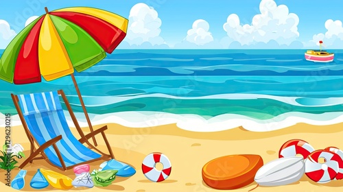 Wallpaper Mural Beach scene with umbrella and lounge chair Torontodigital.ca