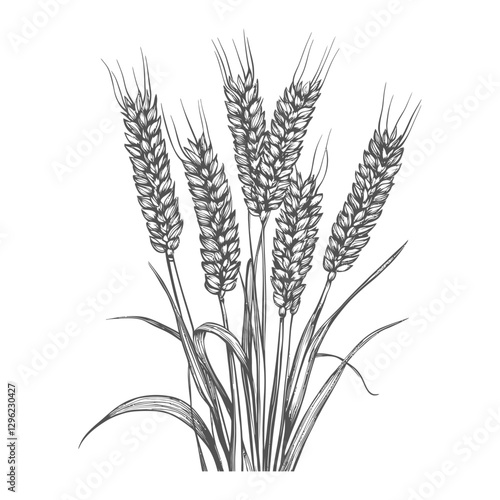 Hand Drawn Illustration Of A Wheat Sheaf With Six Stalks