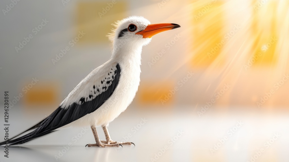 Obraz premium Elegant Bird with Bright Orange Beak Posing Against a Soft Colorful Background in Natural Light