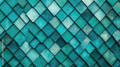 Wallpaper Mural seamless pattern of fish-scale roof tiles in teal and green, iridescent texture, tileable background, tileable texture.  Torontodigital.ca