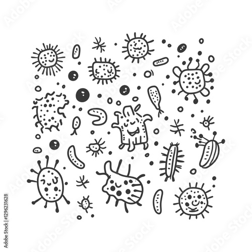 Obraz na płótnie Hand Drawn Illustration Of Various Bacteria And Microbes With Smiling Faces w salonie
