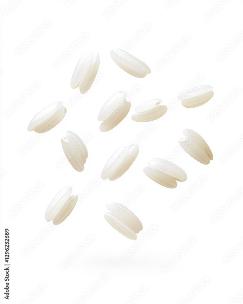 White Pills Floating in Air on Bright Background for Medical Use White Pills Floating in Air on Bright Background for Medical Use