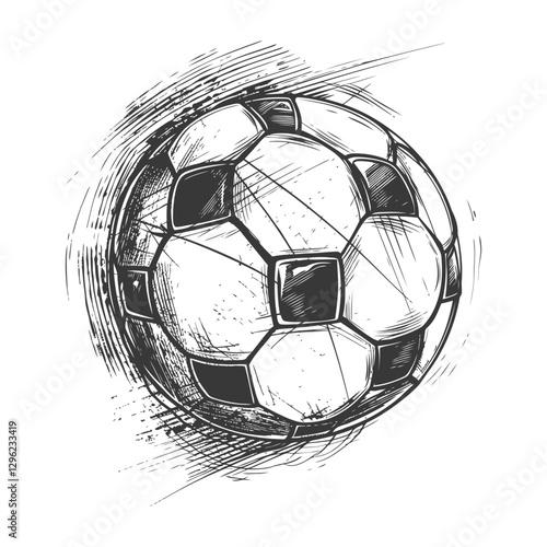 Hand Drawn Sketch Of A Black And White Soccer Ball