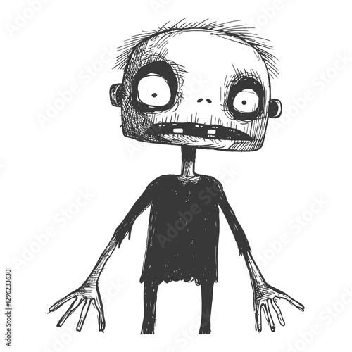 Hand Drawn Sketch Of A Cartoon Zombie With A Ghastly Expression