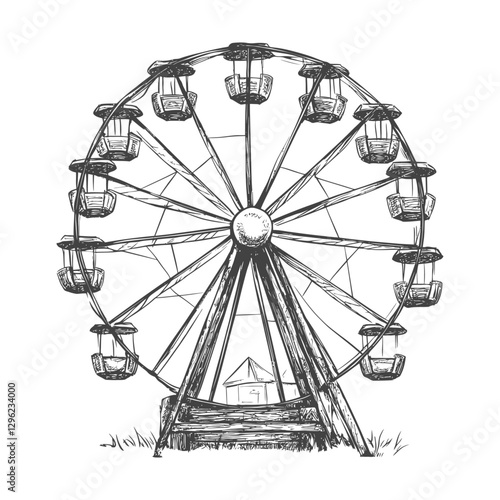 Hand Drawn Sketch Of A Classic Ferris Wheel With Cabins Design