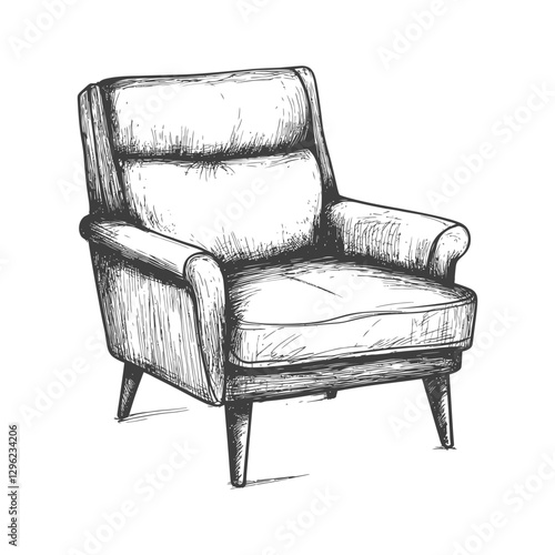 Hand Drawn Sketch Of A Comfortable Armchair With Upholstery