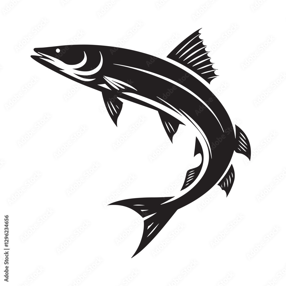 Fototapeta premium Menacing Pike silhouette, a symbol of raw aquatic power - Pike illustration - Minimalist Pike vector - Fish silhouette 