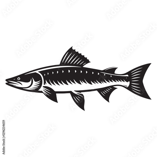 Majestic Pike silhouette, showcasing the power of freshwater giants - Pike illustration - Minimalist Pike vector - Fish silhouette
