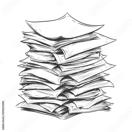 Hand Drawn Sketch Of A Large Stack Of Papers