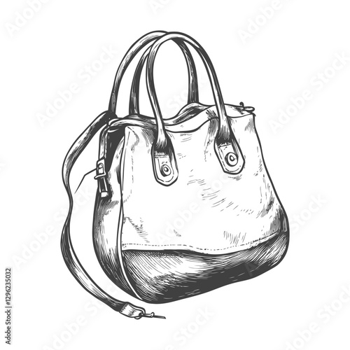 Hand Drawn Sketch Of A Leather Handbag With A Shoulder Strap