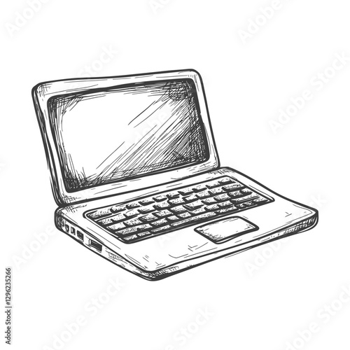 Hand Drawn Sketch Of A Modern Laptop Computer