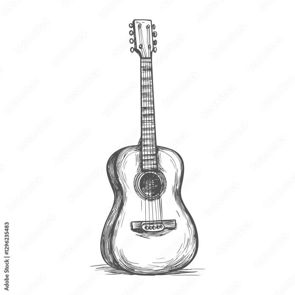 Naklejka premium Hand Drawn Sketch Of An Acoustic Guitar