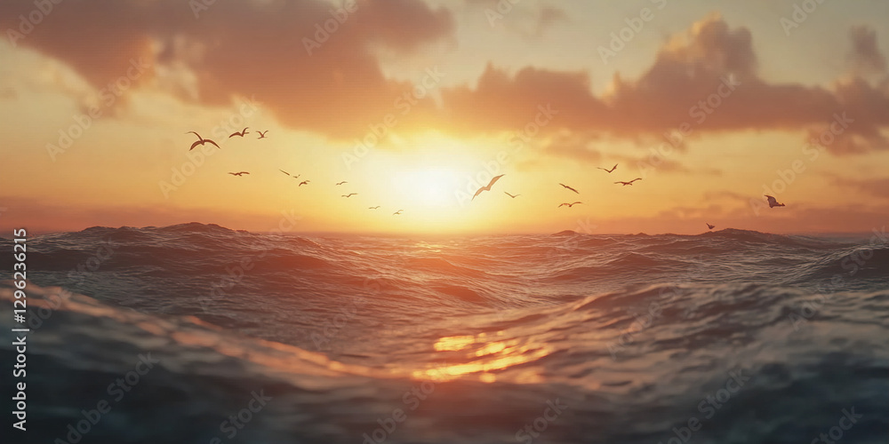 Obraz premium Sunset Flight Over Ocean