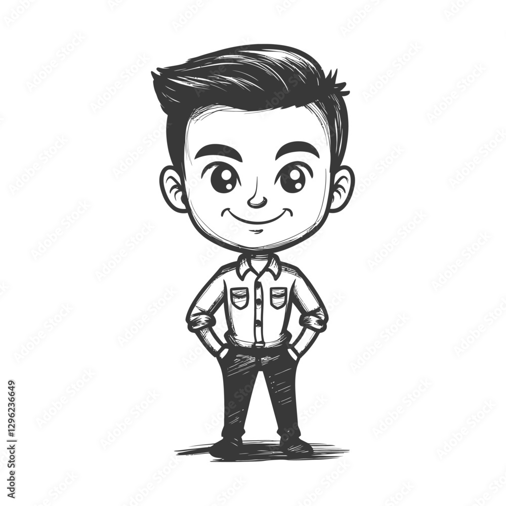 Hand Drawn Sketch Of A Smiling Cartoon Boy With Short Hair Hand Drawn Sketch Of A Smiling Cartoon Boy With Short Hair