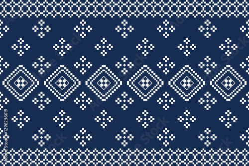 Vintage cross stitch traditional ethnic pattern.floral pixel art embroidery. Elegance background abstract Aztec beautiful seamless pattern for fabric,cloth,dress,carpet,curtain,sarong,batik