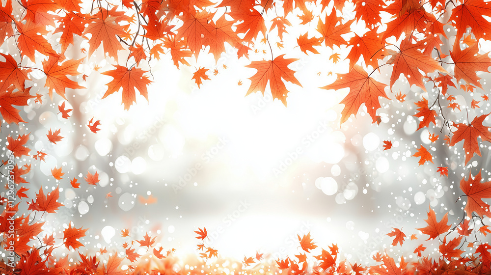 Vibrant red leaves framing a serene background during autumn in a forest Vibrant red leaves framing a serene background during autumn in a forest