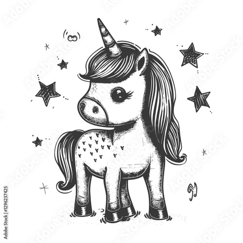 Hand Drawn Sketch Of A Unicorn With Stars