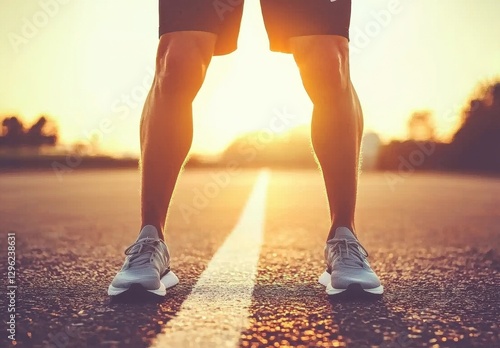 Runner Standing on Track at Sunset with Warm Golden Light