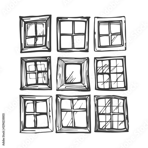 Hand Drawn Sketch Of Nine Different Window Frames