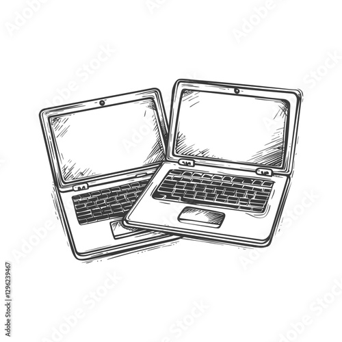 Hand Drawn Sketch Of Two Open Laptops