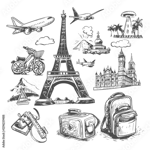 Hand Drawn Sketch Of Travel And Vacation Items