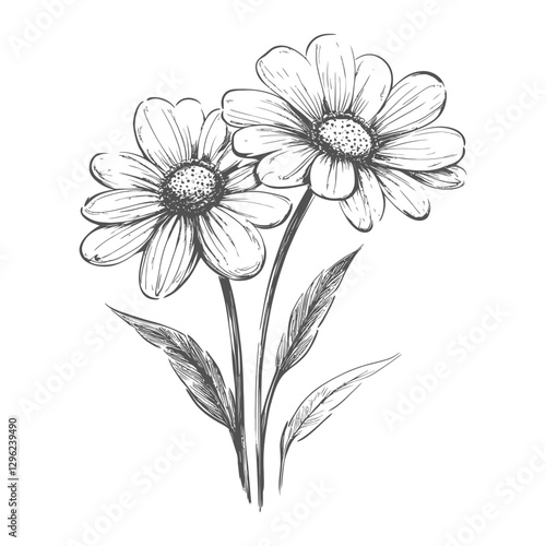 Wallpaper Mural Hand Drawn Sketch Of Two Daisies With Stems And Leaves Torontodigital.ca